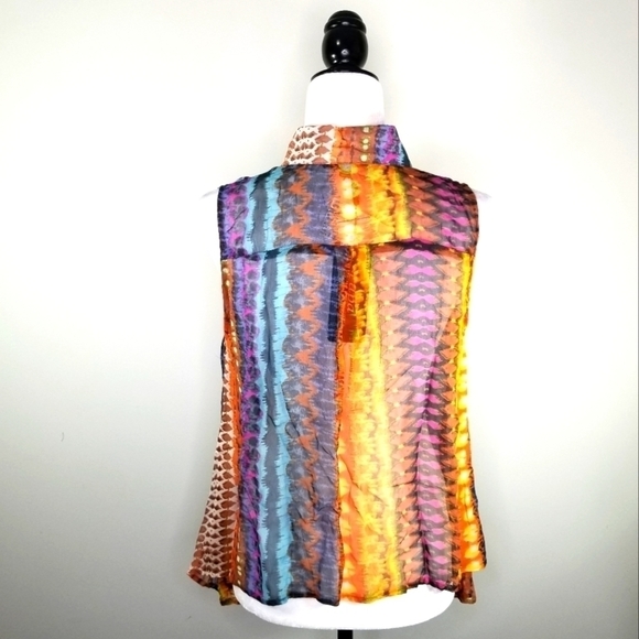 Papa Vancouver Women's Cut Off Shoulder All Over Print Button Up Blouse Size L - Picture 5 of 10